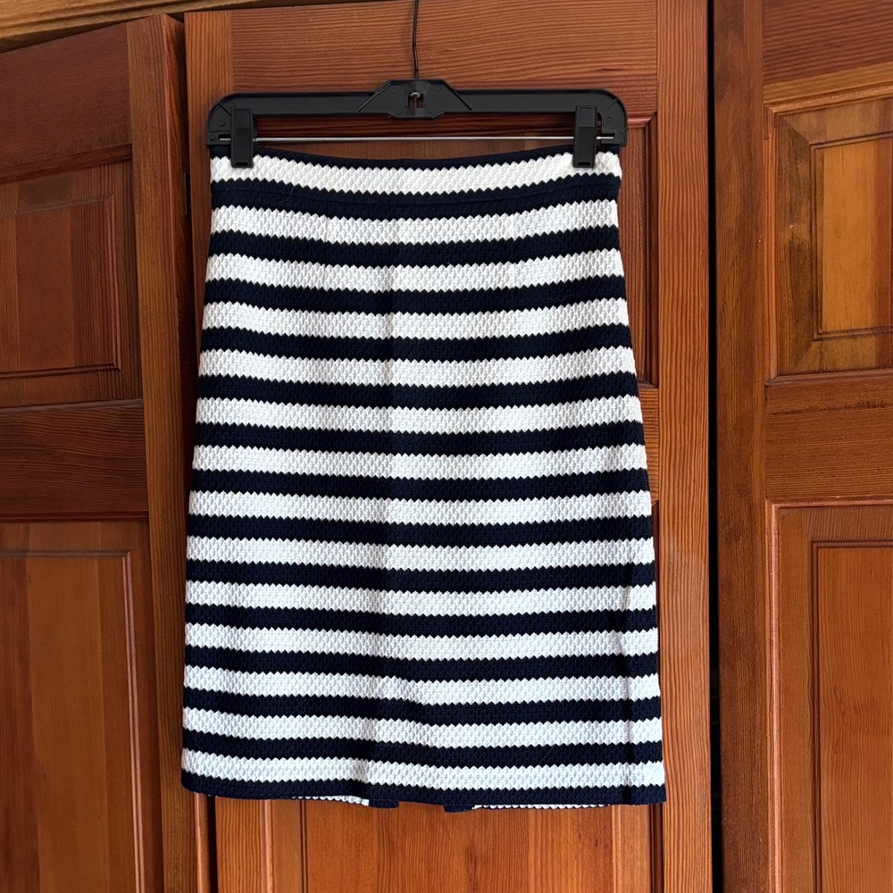 Diane Von Furstenberg Navy and White Striped Pencil Skirt